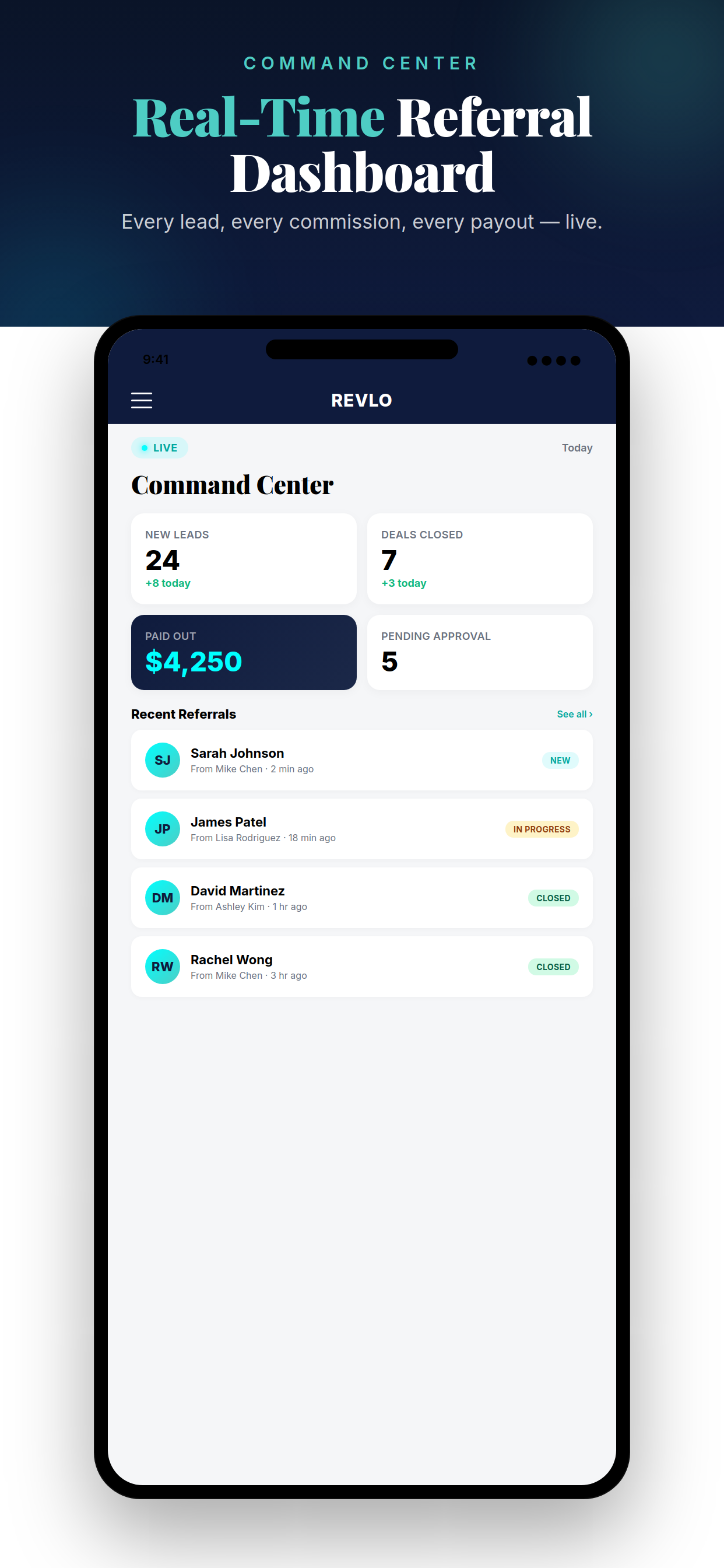 Real-time referral dashboard